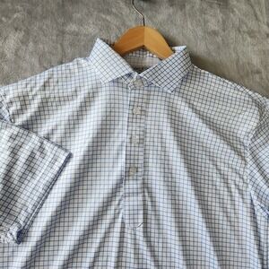 Collars & Co Polo Shirt Mens Size Large Tall Blue Check Firm Dress Collar LT